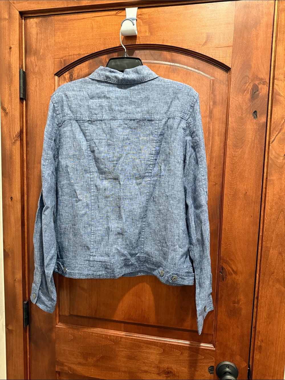 Martha Stewart Light Blue Chambray Button-Front linen Jacket - Picture 6 of 7